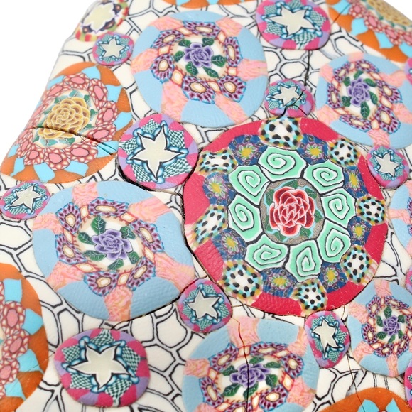 Vintage Millefiori Mosaic Heart Shaped Trinket Box Ceramic Lidded Dish - Picture 6 of 7